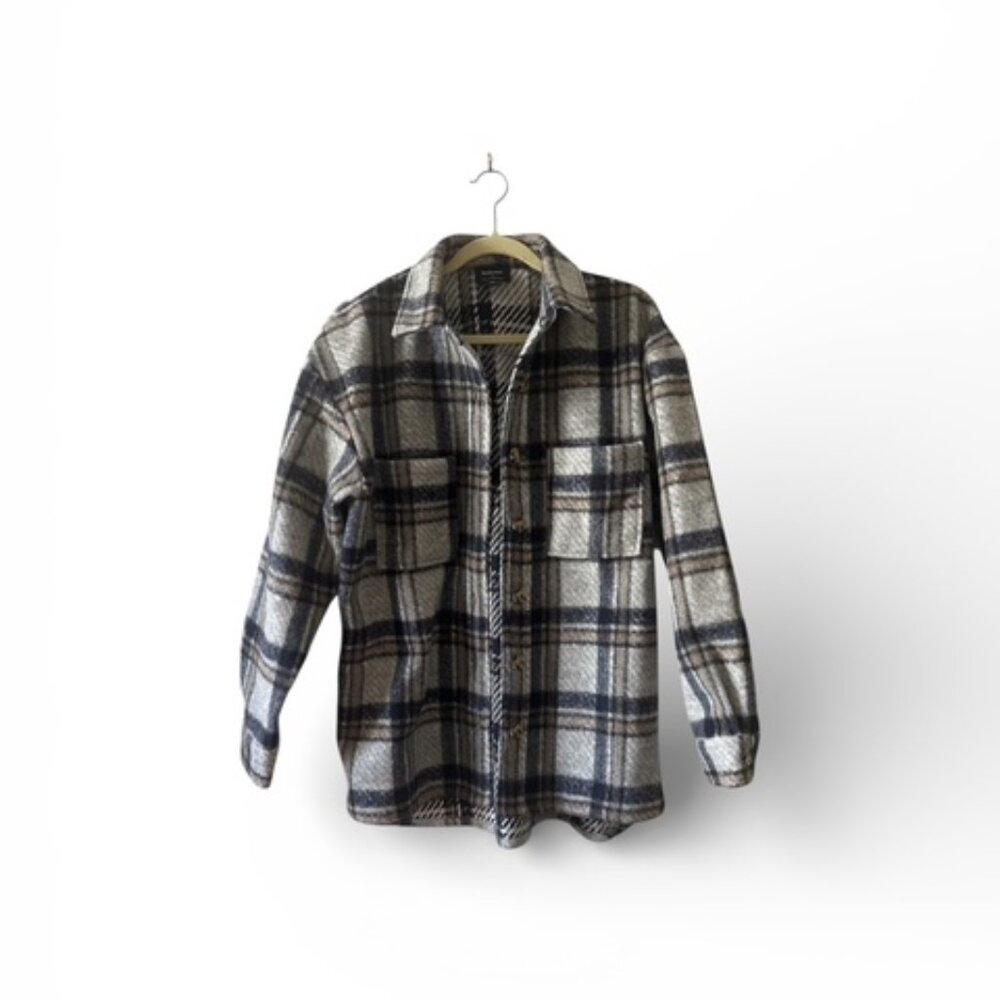 Bardot Plaid Wool Blend Shacket Soft Cozy Oversized Button Up Shirt Jacket